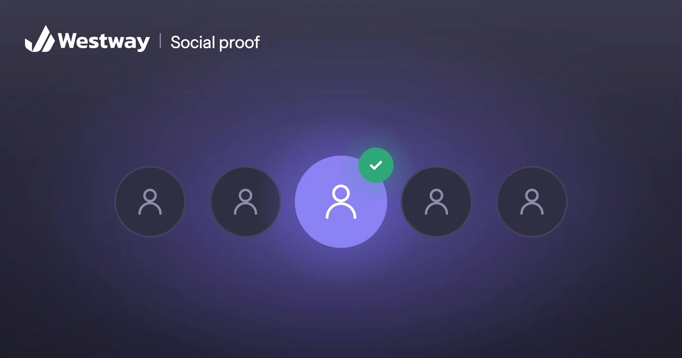 Illustration of social proof, a row of people with one highlighted and marked with a green check