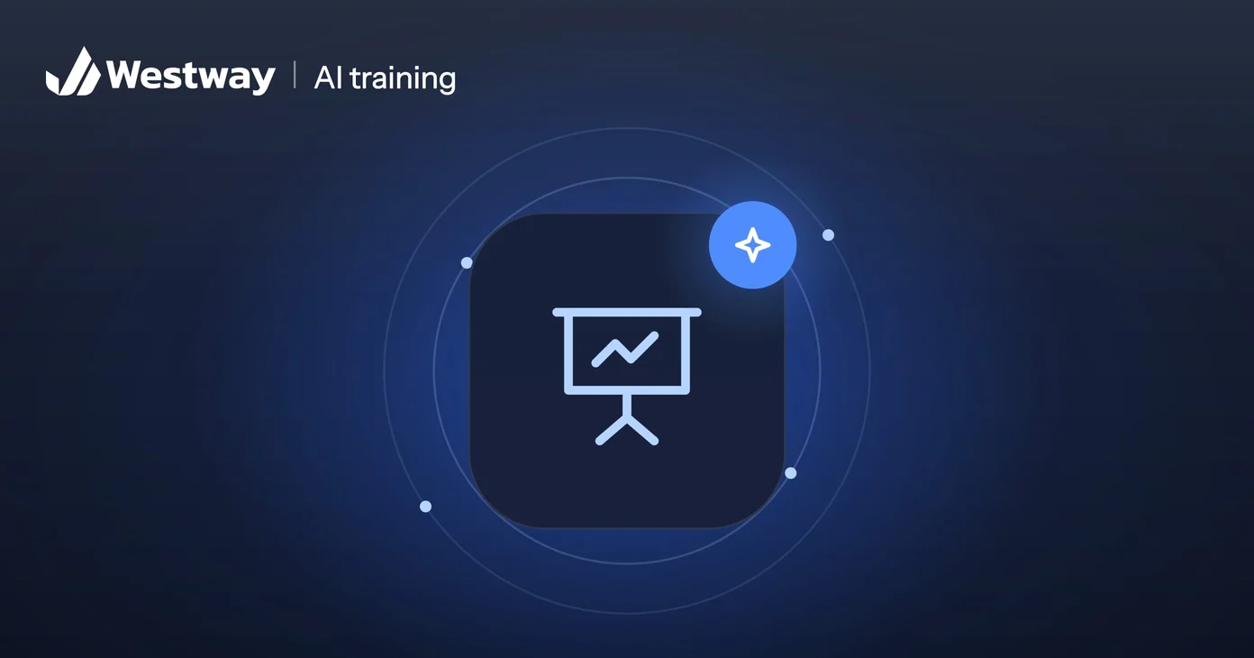Illustration of AI training for a team: a presentation board with an AI sparkle