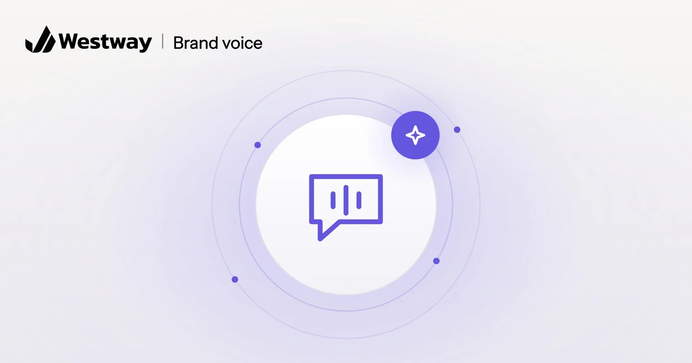 Illustration of AI brand voice: a speech bubble with a sound wave and an AI sparkle