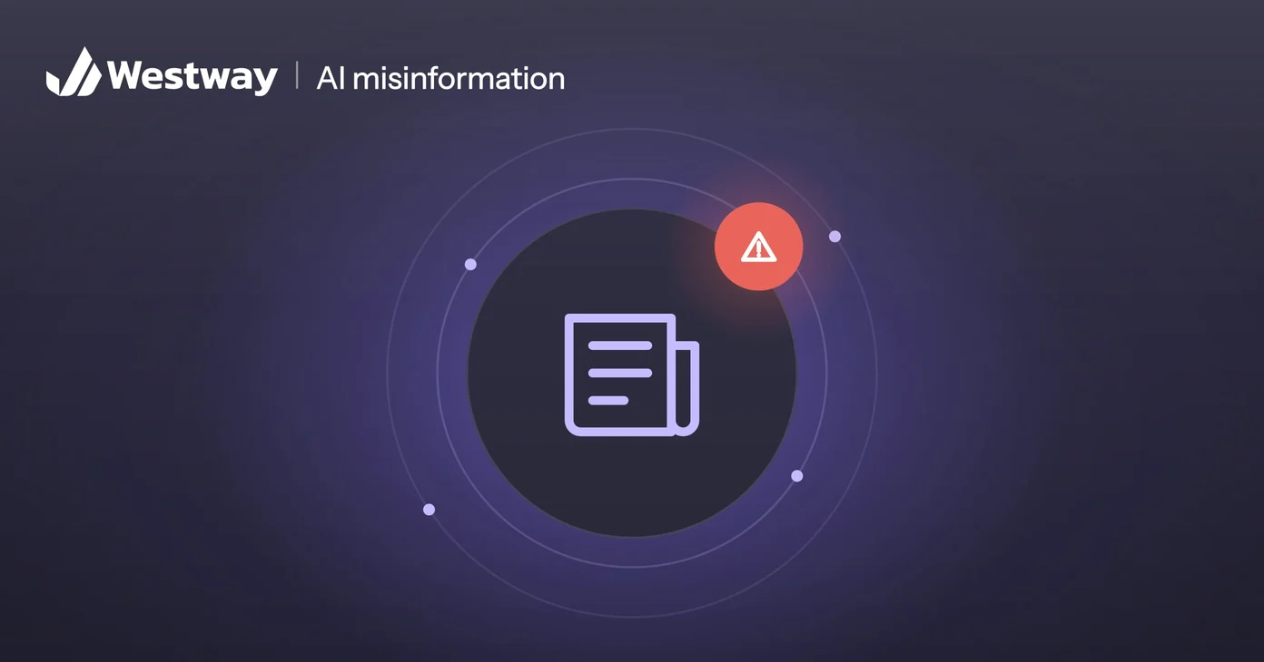 Illustration of AI misinformation: a news article flagged with a warning