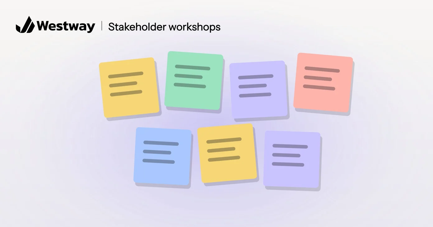 Illustration of a stakeholder workshop: a cluster of sticky notes