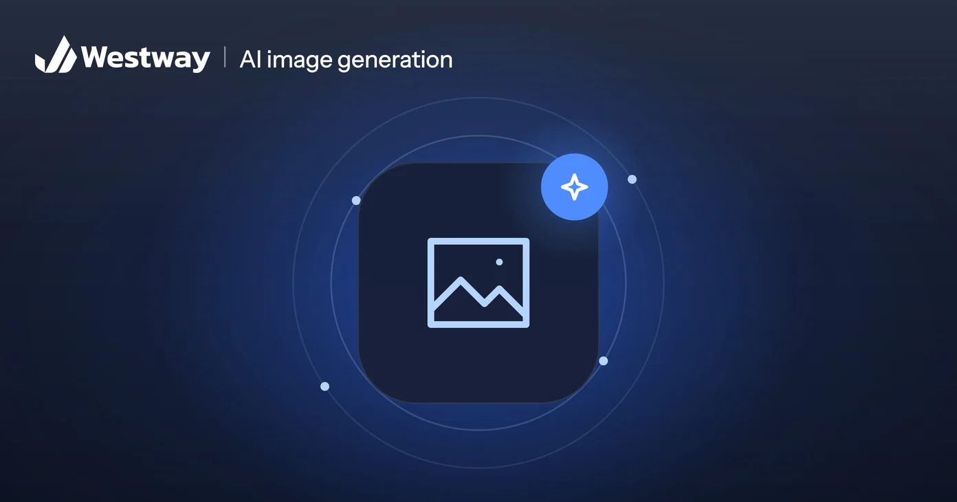 Illustration of AI image generation: a picture frame with an AI sparkle