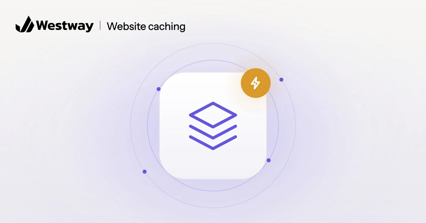 Illustration of website caching: stacked layers with a lightning bolt