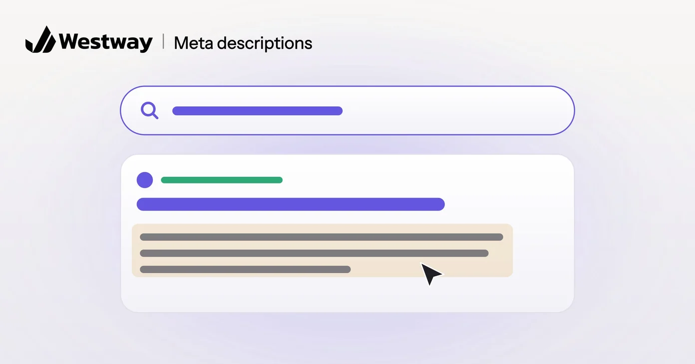 Illustration of meta descriptions: a search result with its description highlighted and a cursor