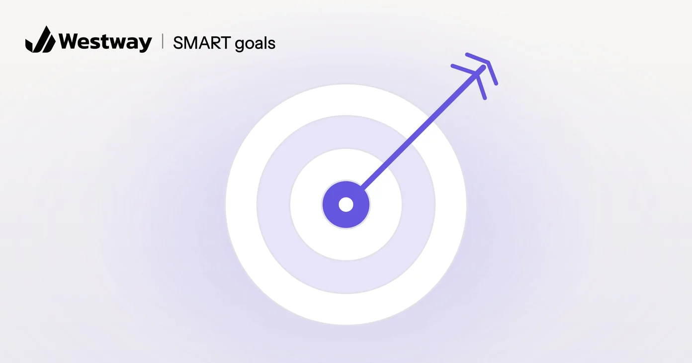 Illustration of SMART goals for a website: an arrow in the center of a target