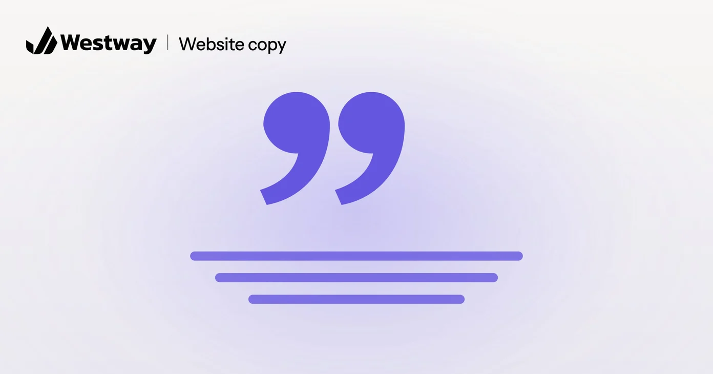 Illustration of website copywriting: large quotation marks over lines of copy