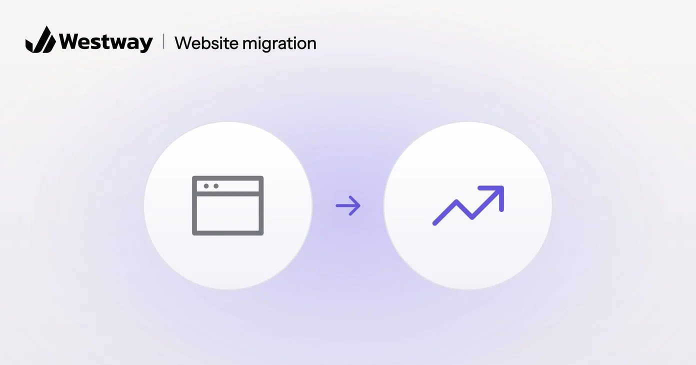 Illustration of a website migration: a site moving across with its traffic still rising