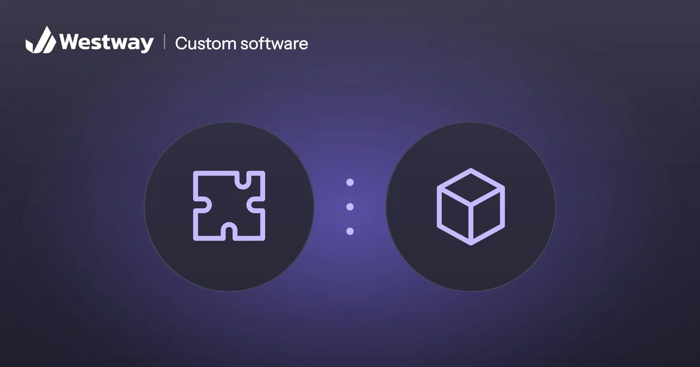 Illustration of custom software vs off-the-shelf: a puzzle piece beside a boxed product