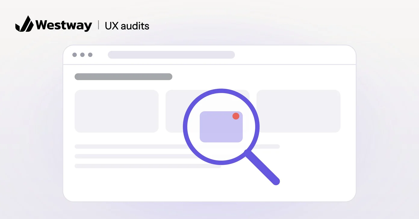 Illustration of a UX audit: a magnifying glass over part of a web page