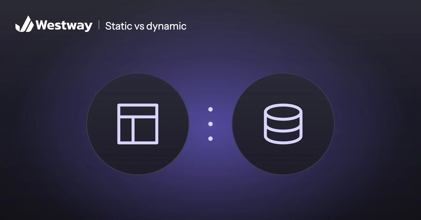 Illustration of static vs dynamic websites: a fixed page layout beside a database