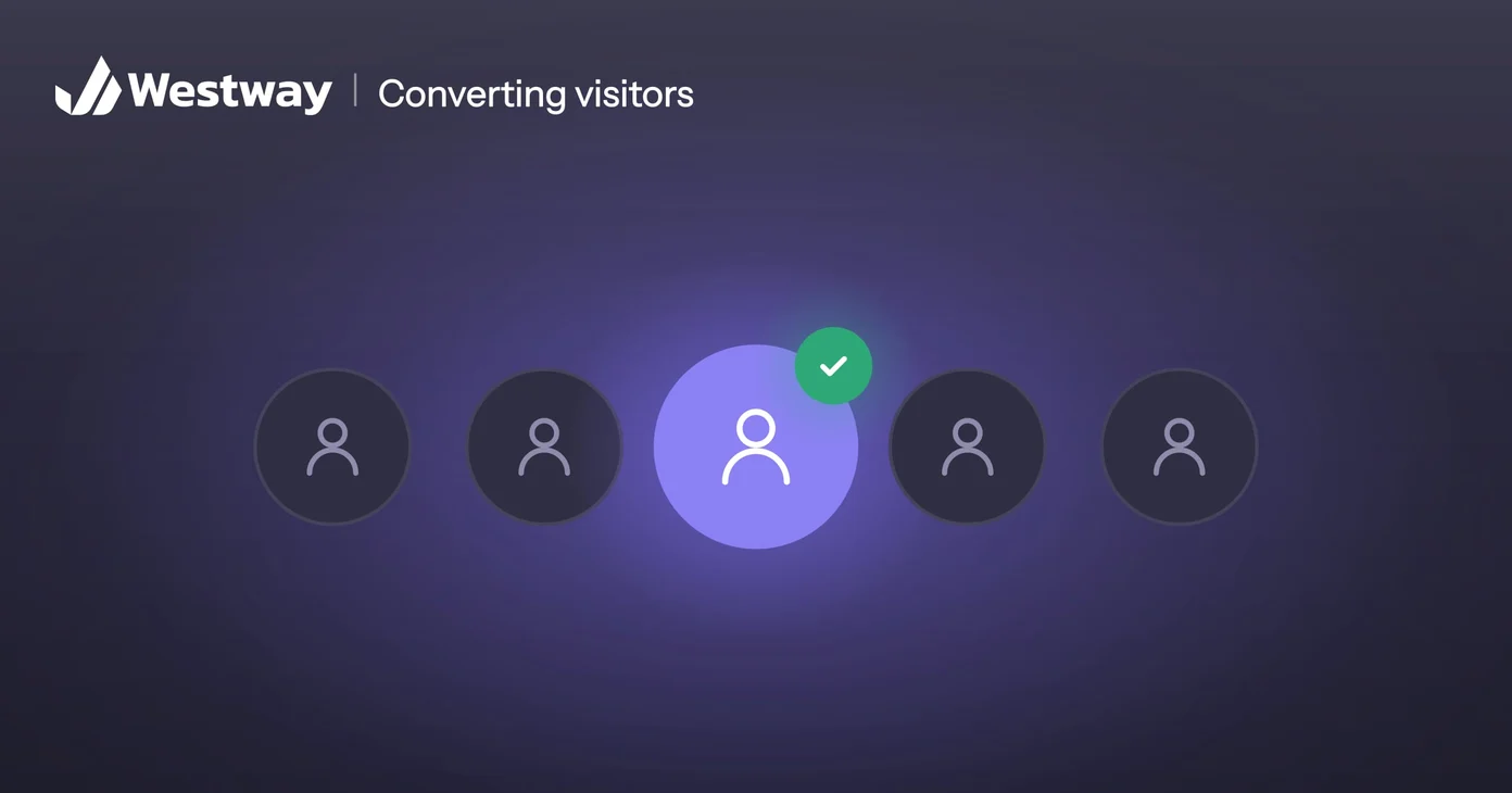 Illustration of turning website visitors into customers: a row of visitors with one marked as a customer