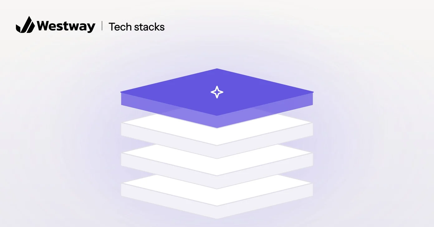 Illustration of a tech stack: four stacked layers with the top one lit