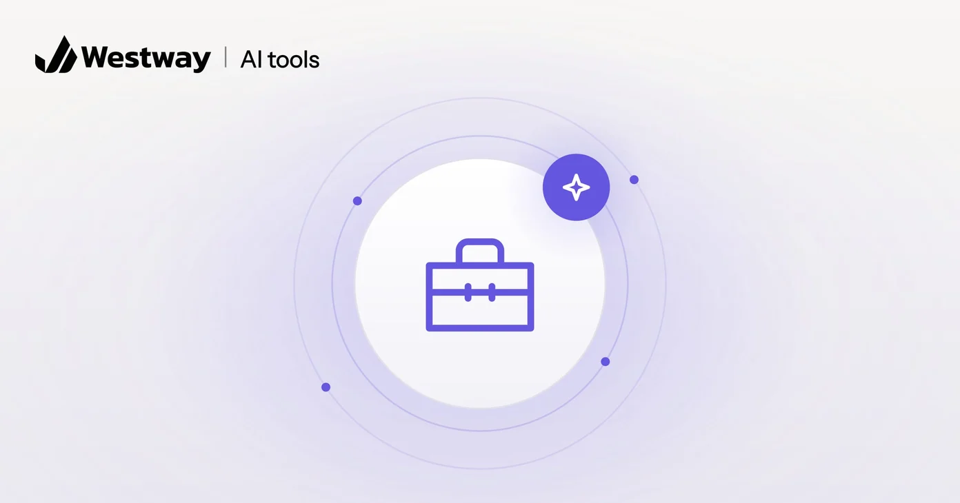 Illustration of choosing AI tools: a toolbox with an AI sparkle