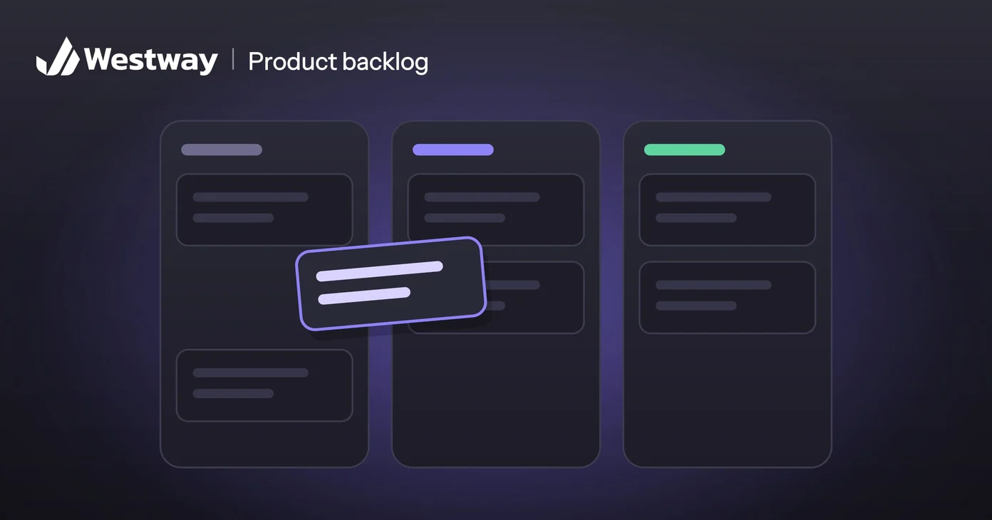Illustration of prioritizing a product backlog: a board of cards with one being moved
