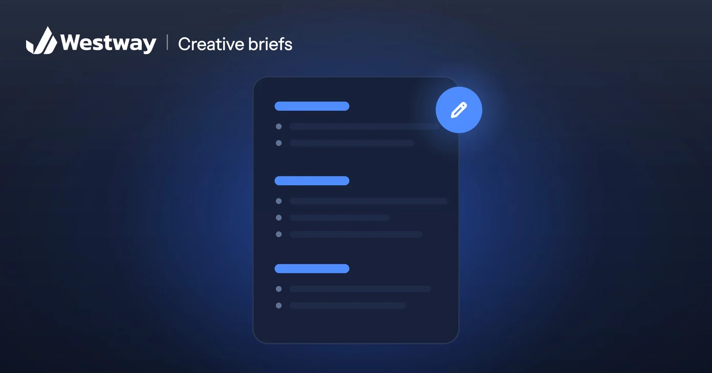 Illustration of a creative brief: a page of short sections with a pencil