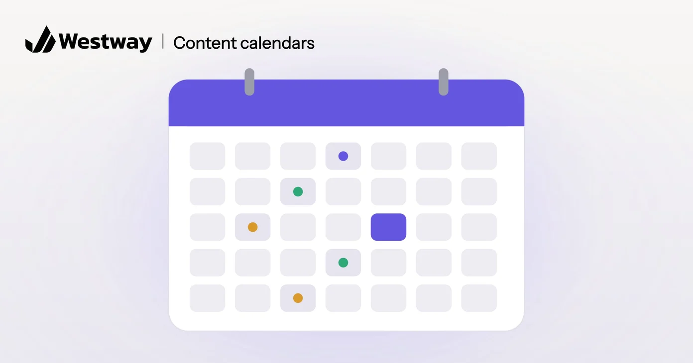Illustration of a content calendar: a month view with publishing days marked