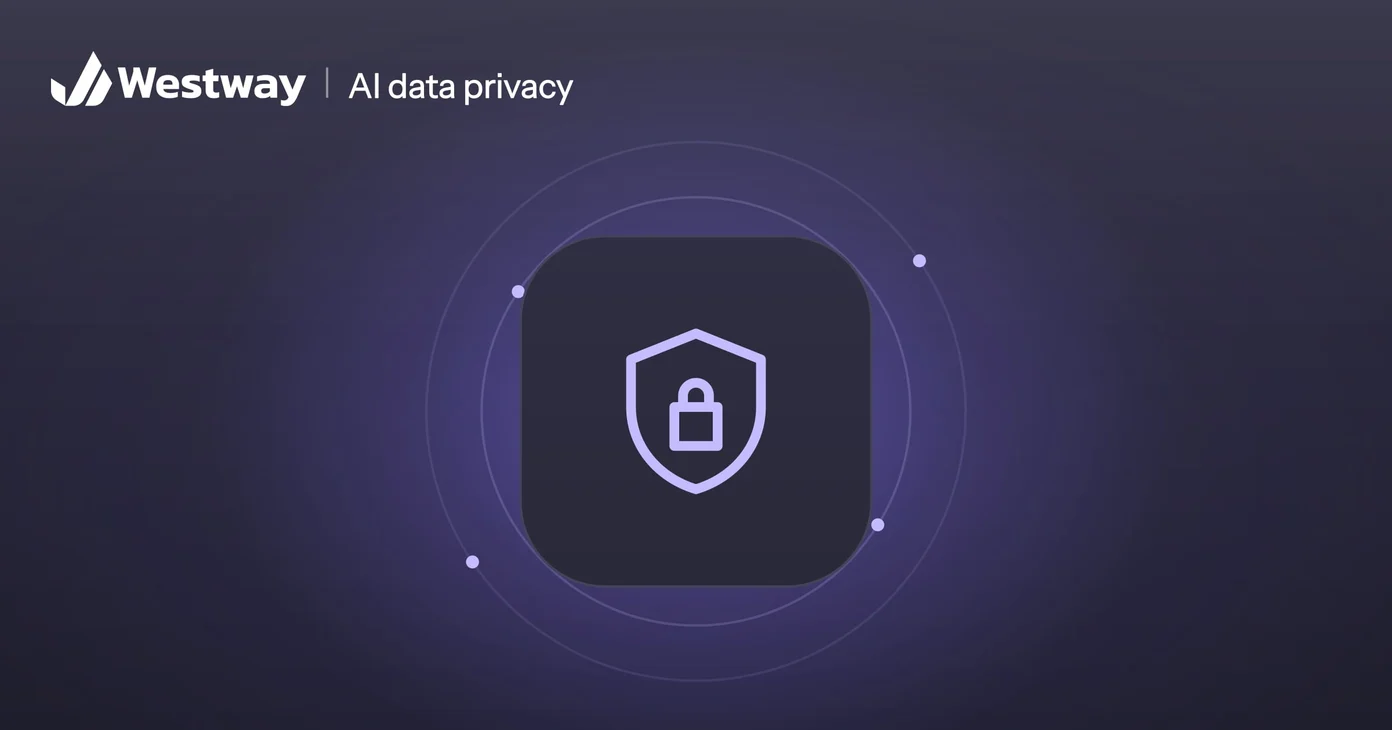 Illustration of AI data privacy: a shield with a lock