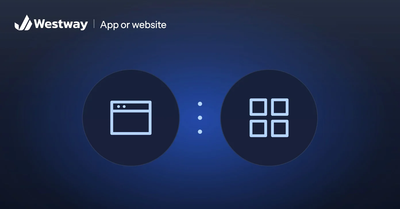 Illustration of web app vs website: a web page beside an app dashboard