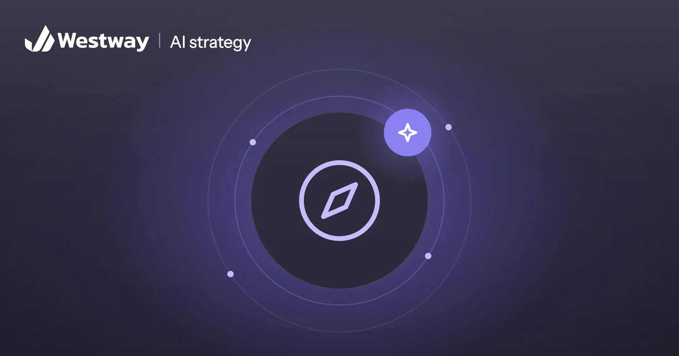 Illustration of an AI strategy: a compass with an AI sparkle