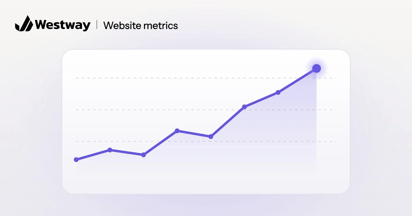 Illustration of website metrics: a line chart climbing