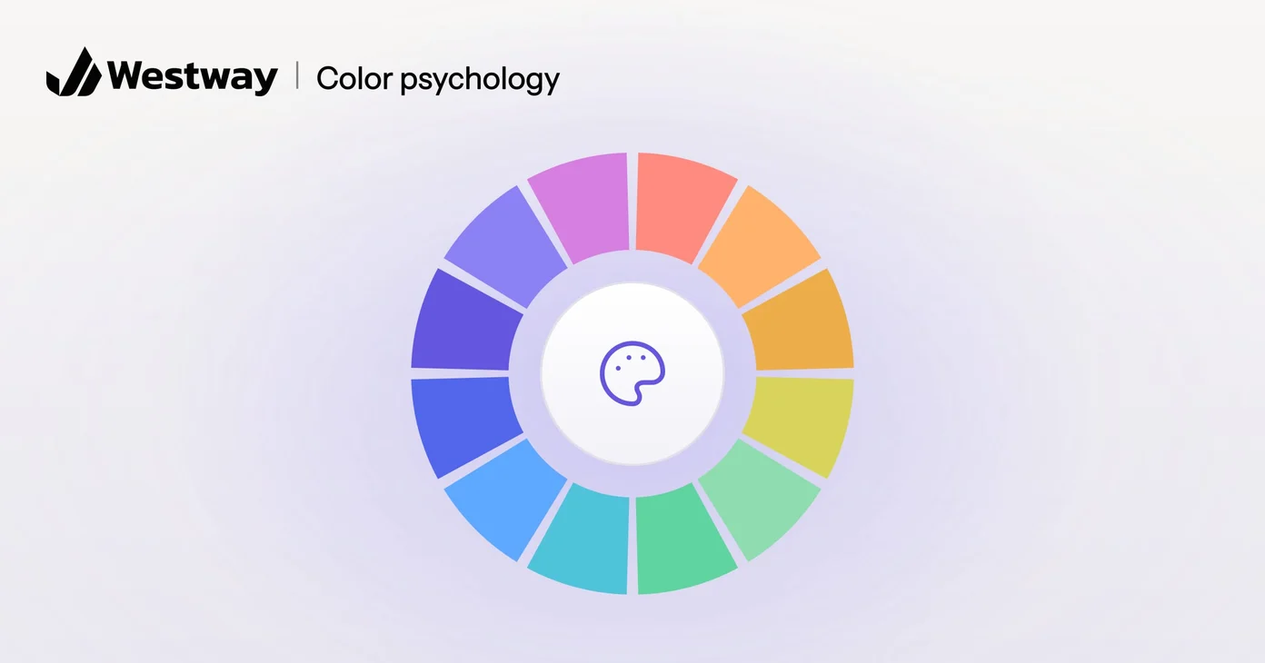 Illustration of color psychology: a color wheel around a painter's palette