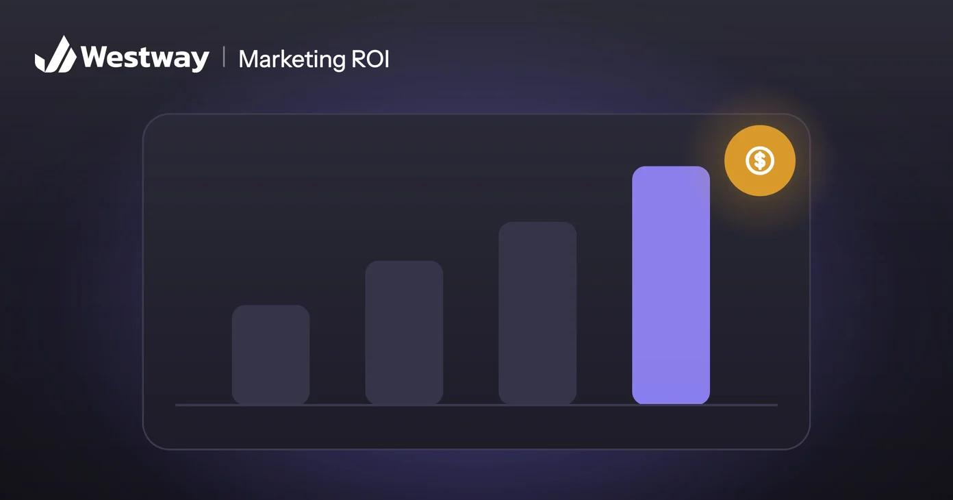 Illustration of measuring marketing ROI: rising bars with a coin