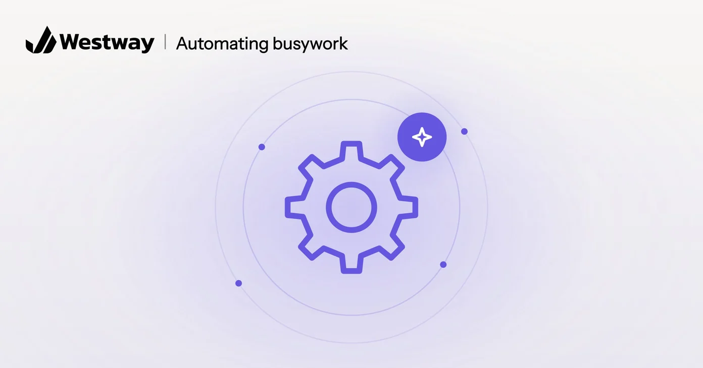 Illustration of automating busywork with AI: a gear with an AI sparkle