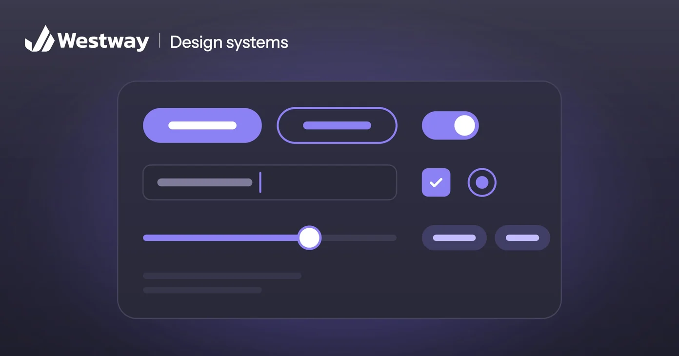 Illustration of a design system: a set of buttons, fields, toggles and other components