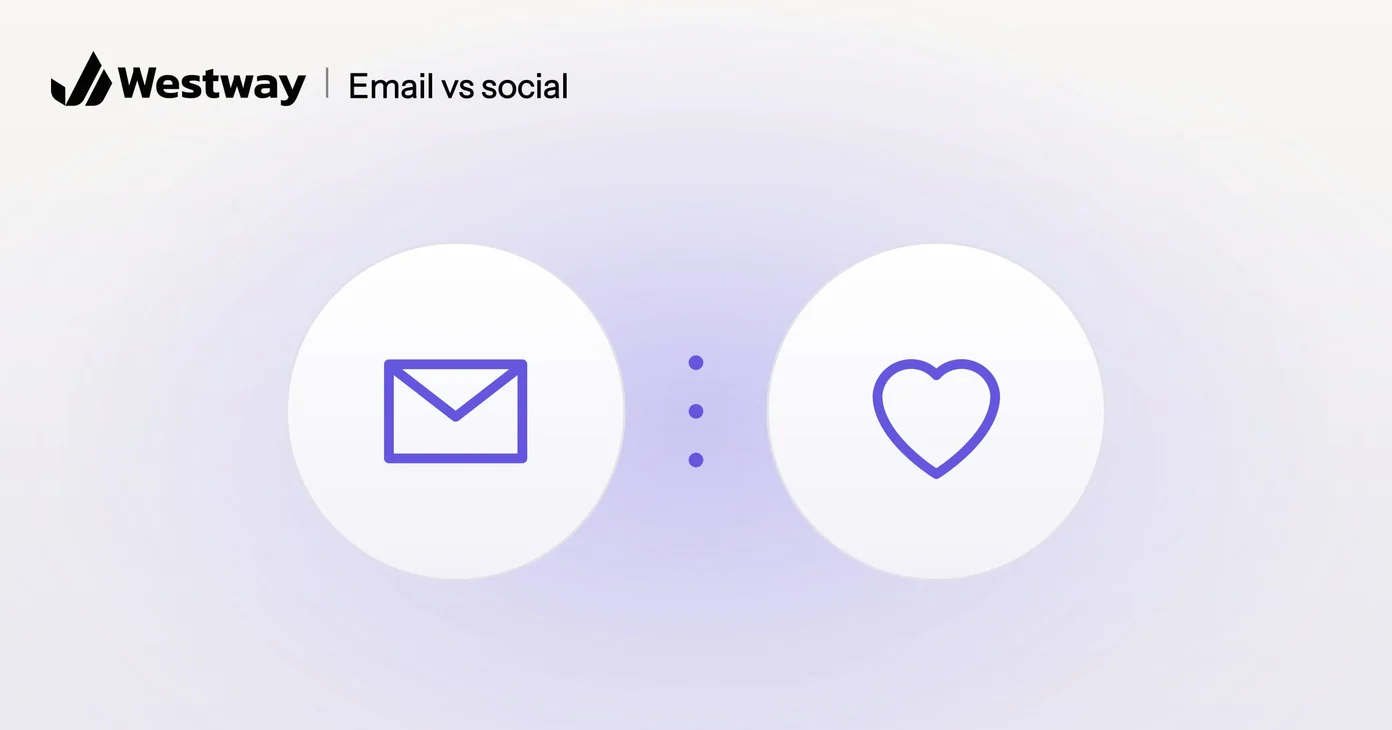 Illustration of email marketing vs social: an envelope beside a heart