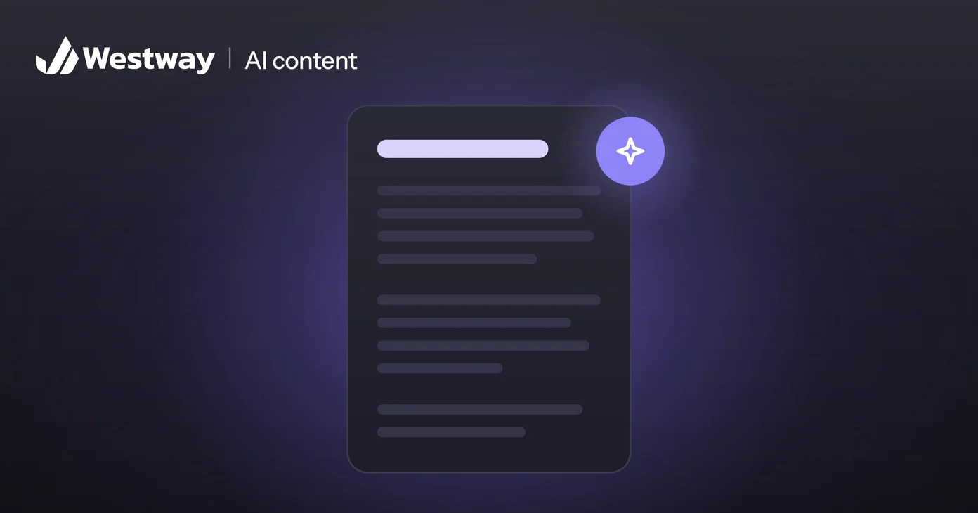 Illustration of AI content: a written page marked with an AI sparkle