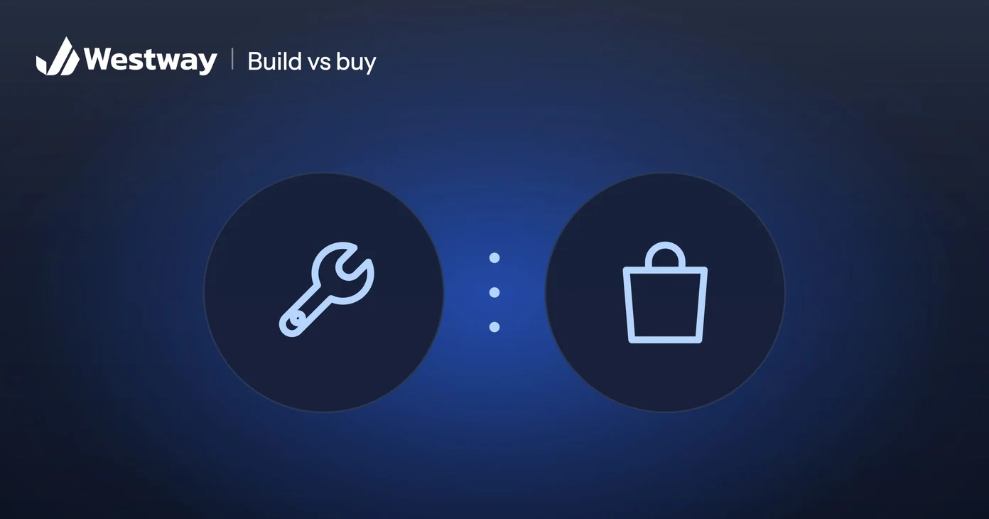 Illustration of build vs buy: a wrench beside a shopping bag