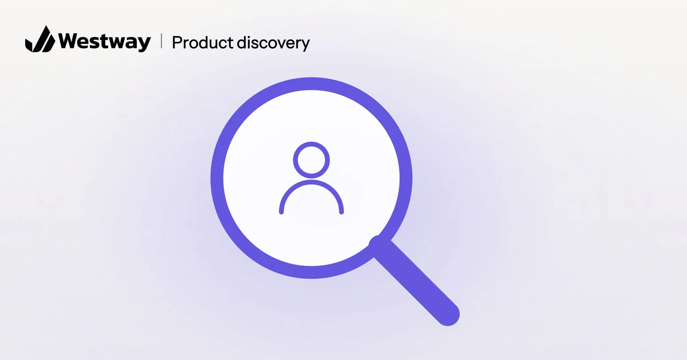Illustration of product discovery: a magnifying glass with a person in its lens