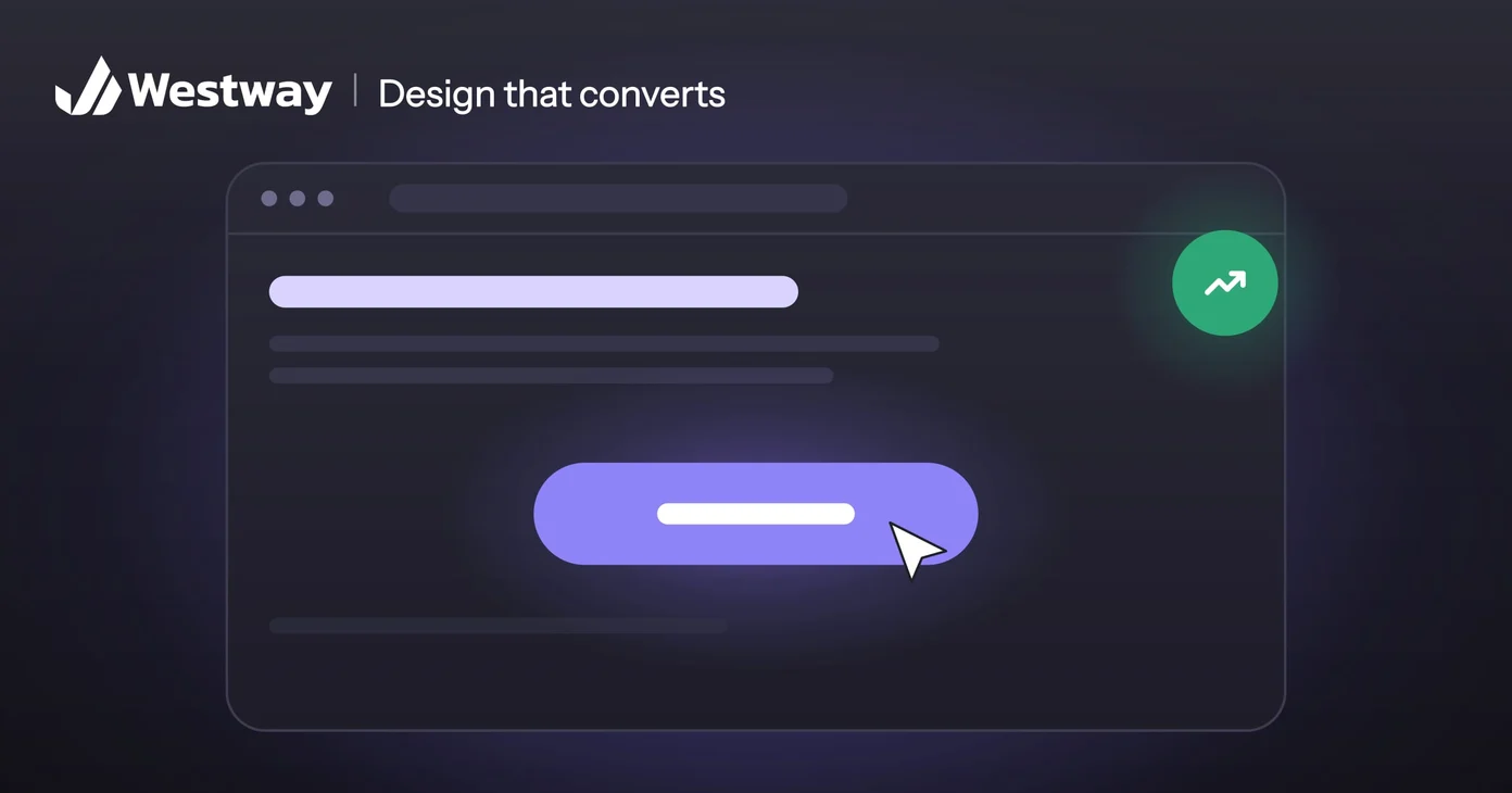 Illustration of website design that converts: a button being clicked on a page, with rising results