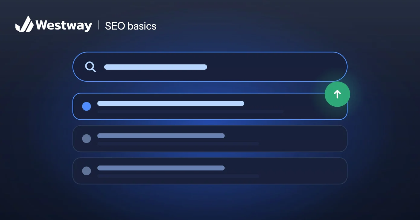 Illustration of SEO basics: search results with the top one rising