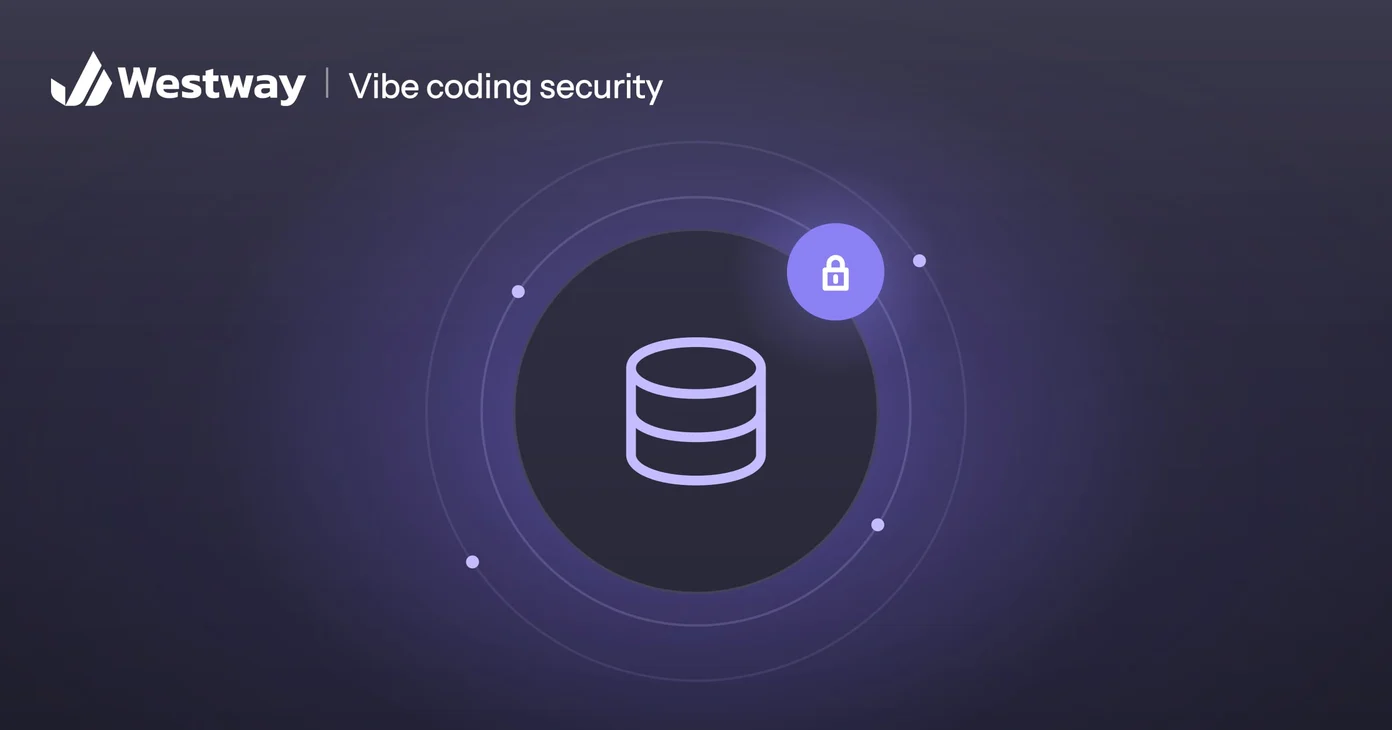 Illustration of vibe coding security, a database with a padlock badge
